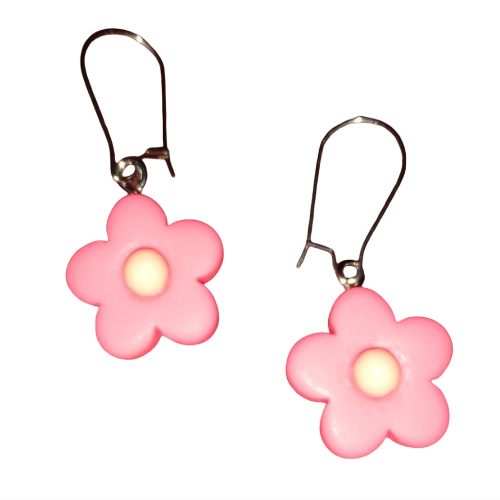 Marzipan Candy Pink Flower Charms Earrings Charm Flowers Stainless Steel Wires 15$